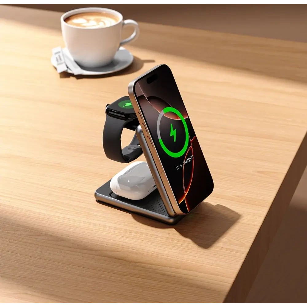 Ładowarka bezprzewodowa Tech-Protect QI15W-A42 3in1 Magnetic MagSafe Wireless Charger Desert Gold