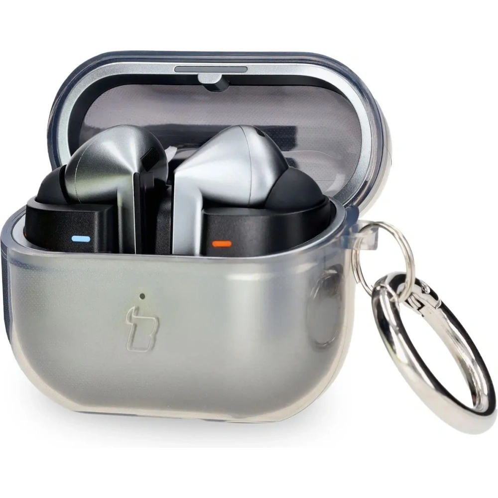 Elastyczne etui z karabińczykiem Bizon Case Headphone Clear do Samsung Galaxy Buds 3/3 Pro przeźroczysto-czarne