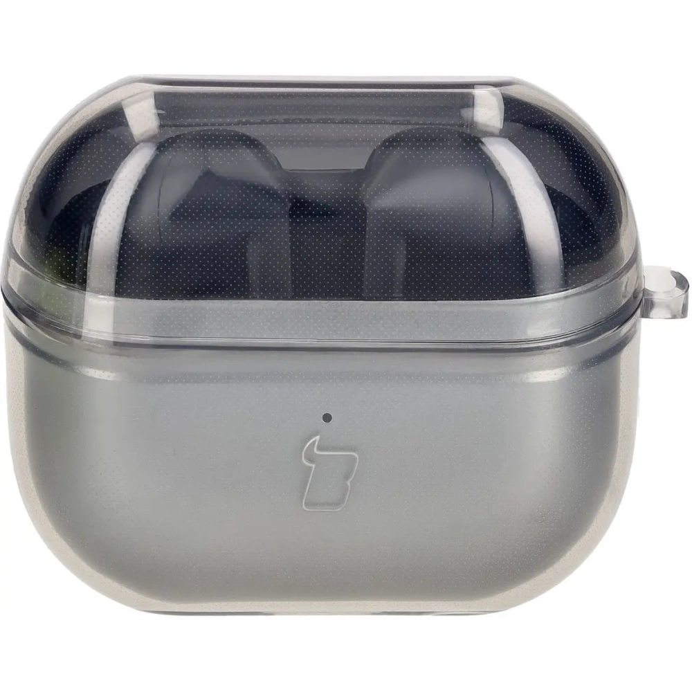 Elastyczne etui z karabińczykiem Bizon Case Headphone Clear do Samsung Galaxy Buds 3/3 Pro przeźroczysto-czarne