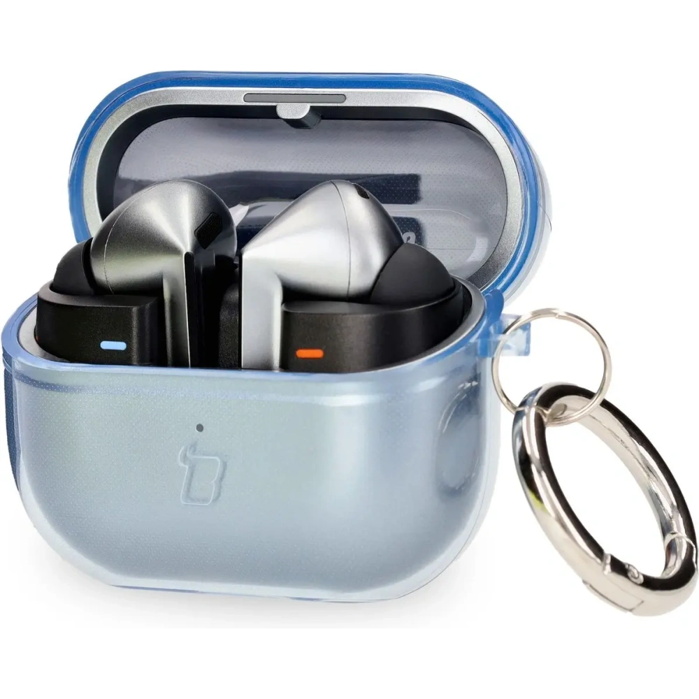 Elastyczne etui z karabińczykiem Bizon Case Headphone Clear do Samsung Galaxy Buds 3/3 Pro przeźroczysto-niebieskie