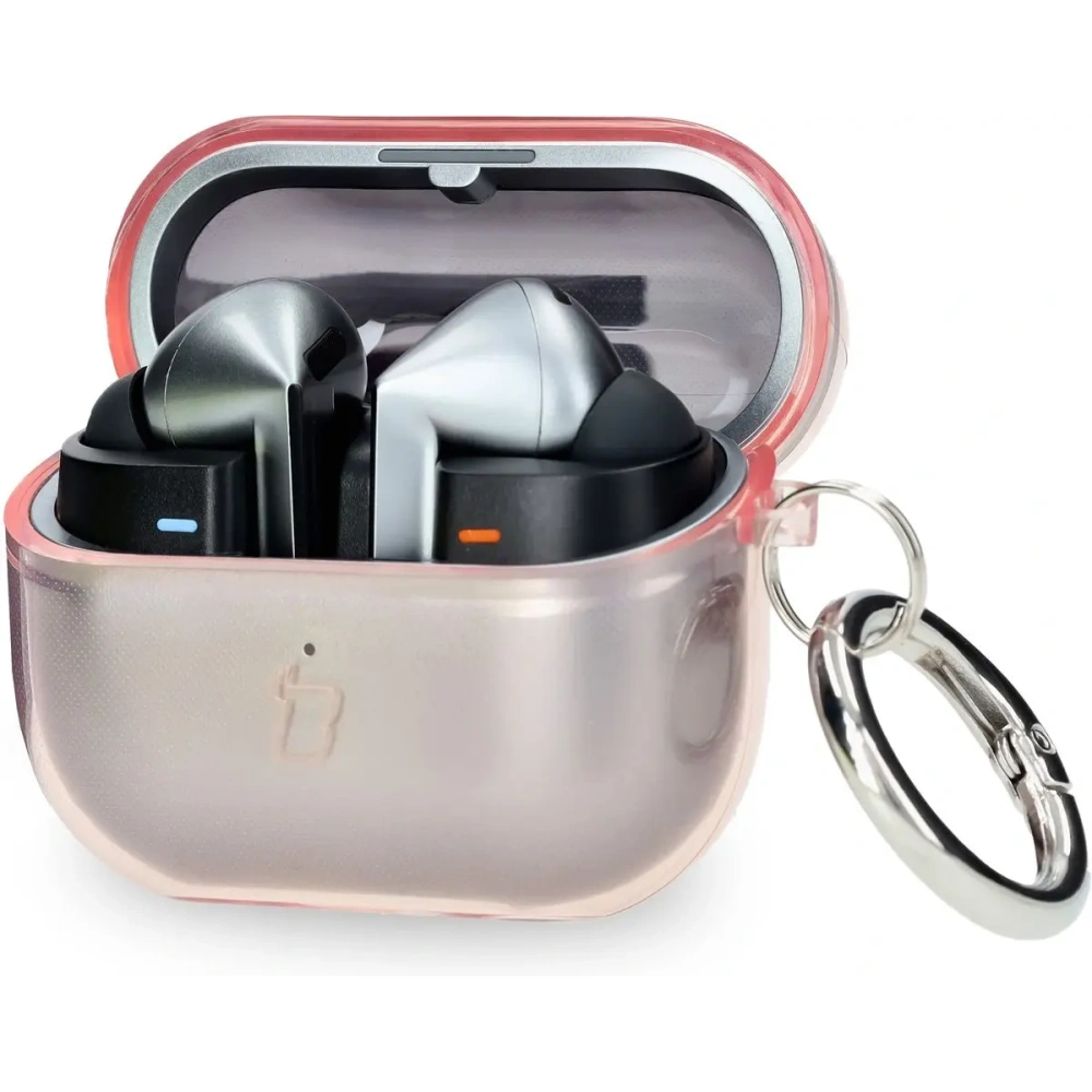 Elastyczne etui z karabińczykiem Bizon Case Headphone Clear do Samsung Galaxy Buds 3/3 Pro przeźroczysto-różowe