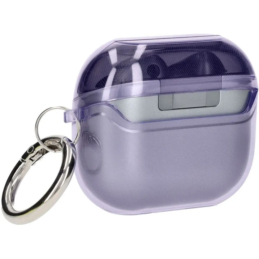 Elastyczne etui z karabińczykiem Bizon Case Headphone Clear do Samsung Galaxy Buds 3/3 Pro przeźroczysto-fioletowe