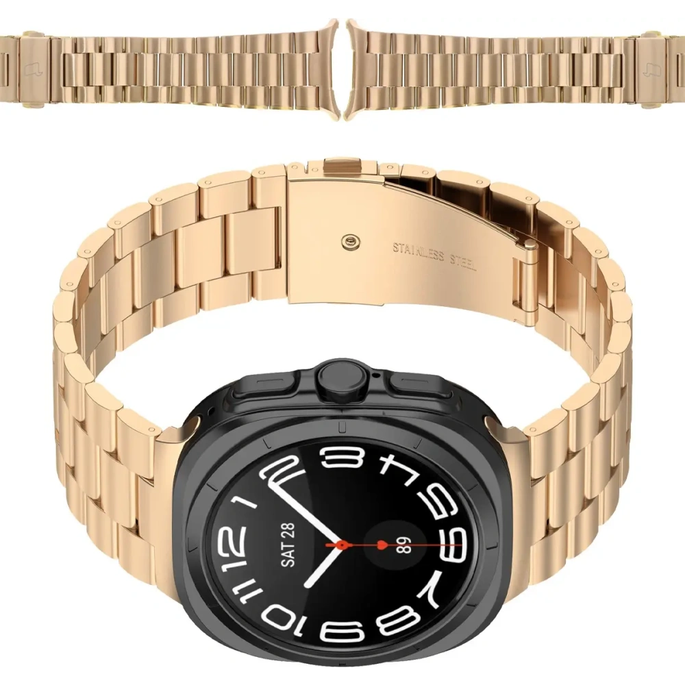 Pasek ze stali nierdzewnej Bizon Strap Watch Aura do Samsung Galaxy Watch Ultra 47 mm różowozłoty