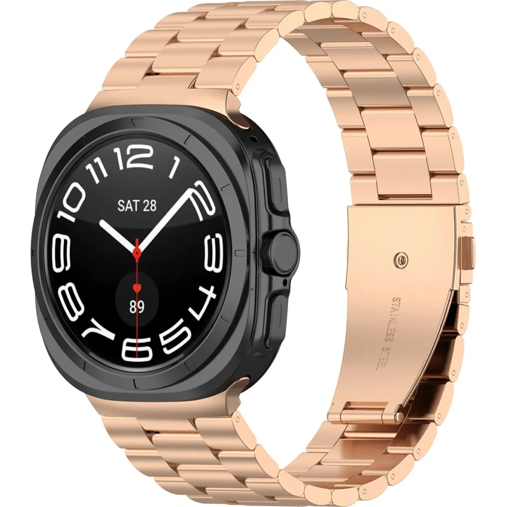 Pasek ze stali nierdzewnej Bizon Strap Watch Aura do Samsung Galaxy Watch Ultra 47 mm różowozłoty
