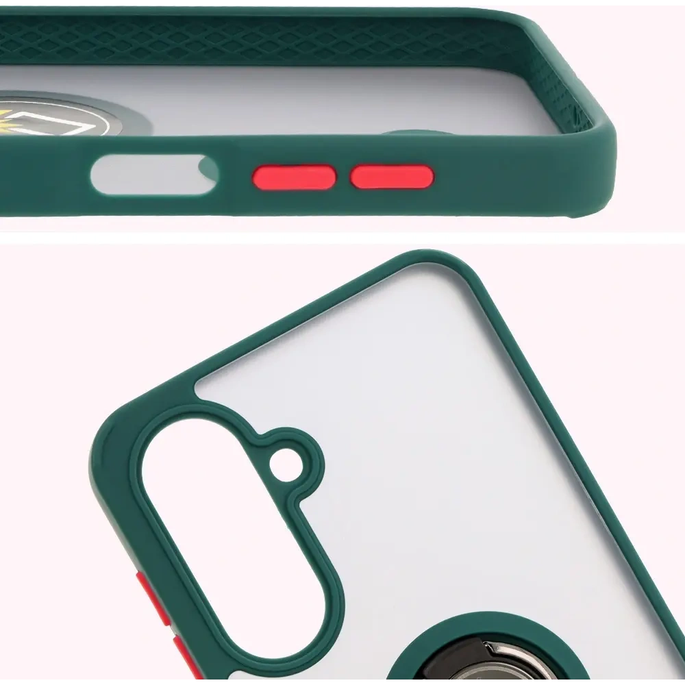 Etui z uchwytem na palec Bizon Case Hybrid Ring do Samsung Galaxy A26 5G przydymione z ciemnozieloną ramką