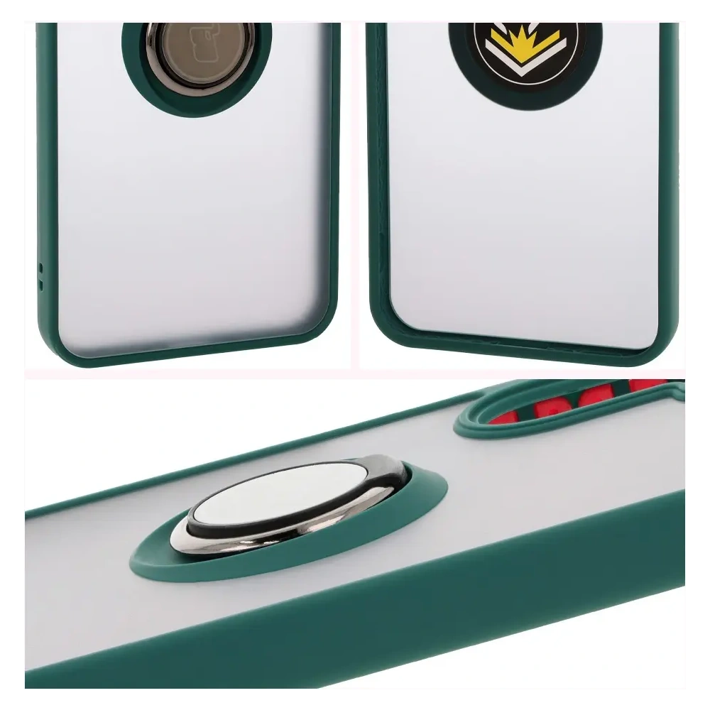 Etui z uchwytem na palec Bizon Case Hybrid Ring do Samsung Galaxy A26 5G przydymione z ciemnozieloną ramką