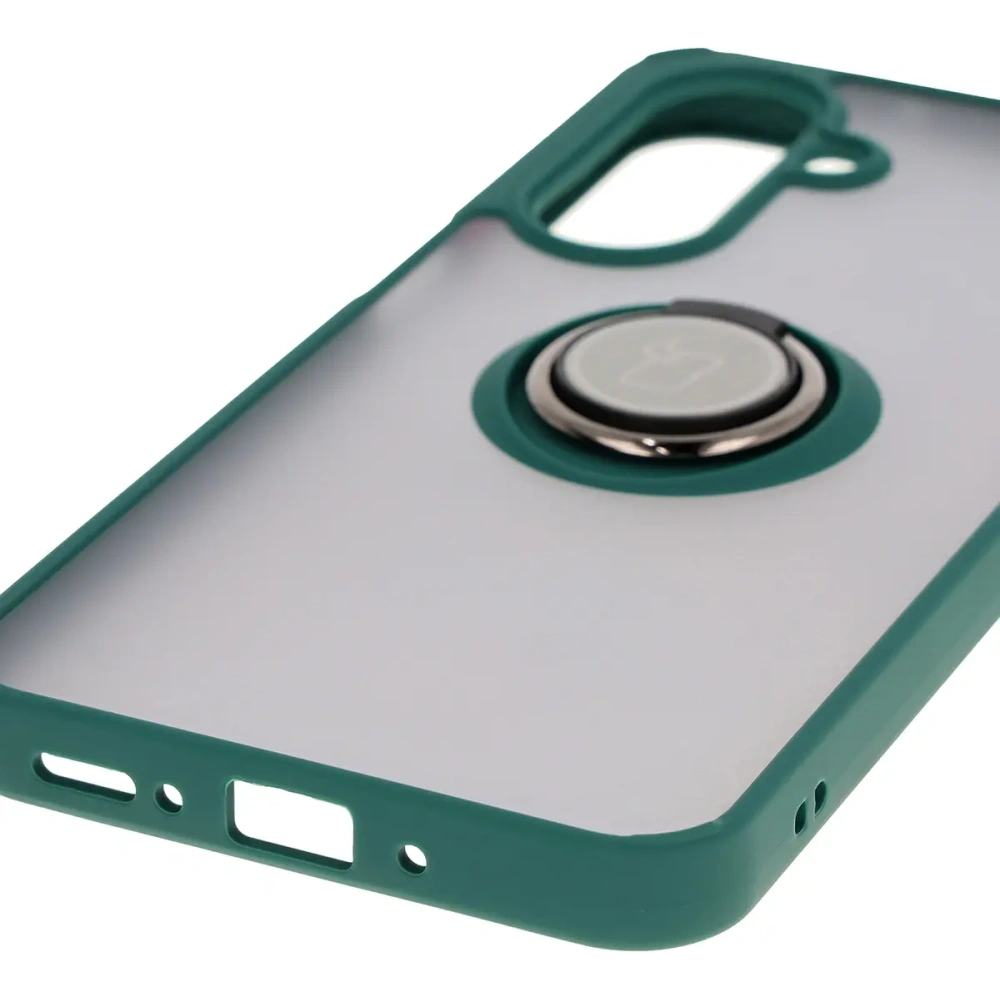 Etui z uchwytem na palec Bizon Case Hybrid Ring do Samsung Galaxy A26 5G przydymione z ciemnozieloną ramką