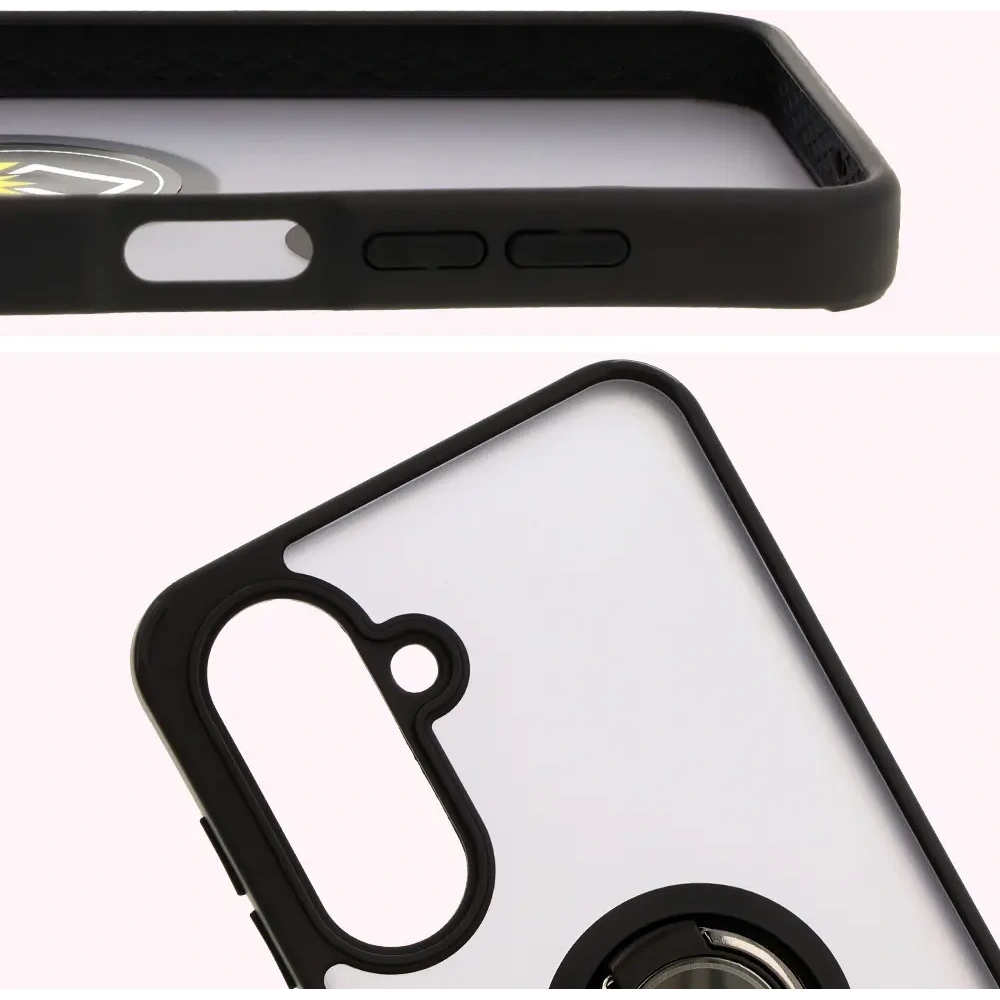 Etui z uchwytem na palec Bizon Case Hybrid Ring do Samsung Galaxy A26 5G przydymione z czarną ramką