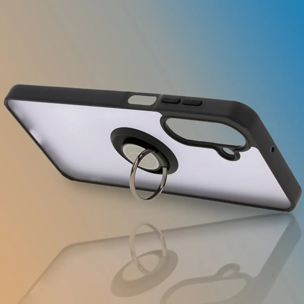 Etui z uchwytem na palec Bizon Case Hybrid Ring do Samsung Galaxy A26 5G przydymione z czarną ramką