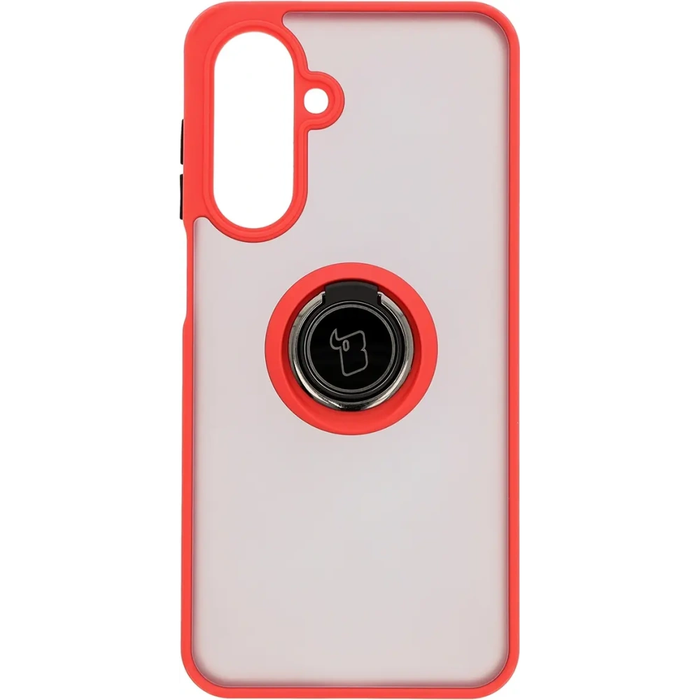 Etui z uchwytem na palec Bizon Case Hybrid Ring do Samsung Galaxy A26 5G przydymione z czerwoną ramką
