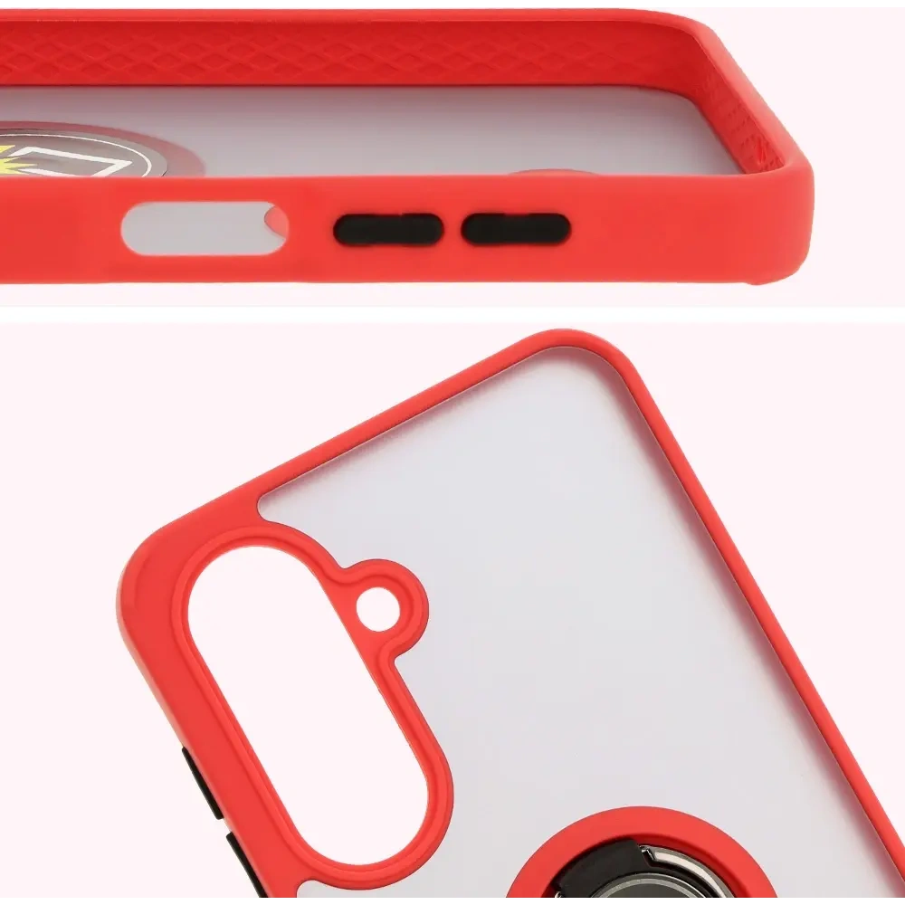 Etui z uchwytem na palec Bizon Case Hybrid Ring do Samsung Galaxy A26 5G przydymione z czerwoną ramką