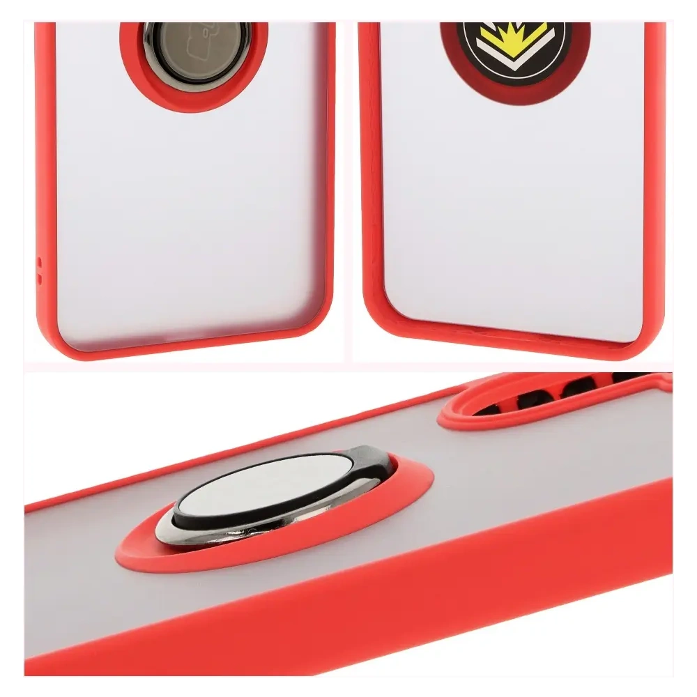 Etui z uchwytem na palec Bizon Case Hybrid Ring do Samsung Galaxy A26 5G przydymione z czerwoną ramką