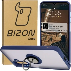 Etui z uchwytem na palec Bizon Case Hybrid Ring do Samsung Galaxy A26 5G dýhované s modrým rámečkem
