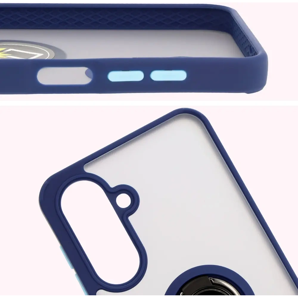 Etui z uchwytem na palec Bizon Case Hybrid Ring do Samsung Galaxy A26 5G przydymione z granatową ramką