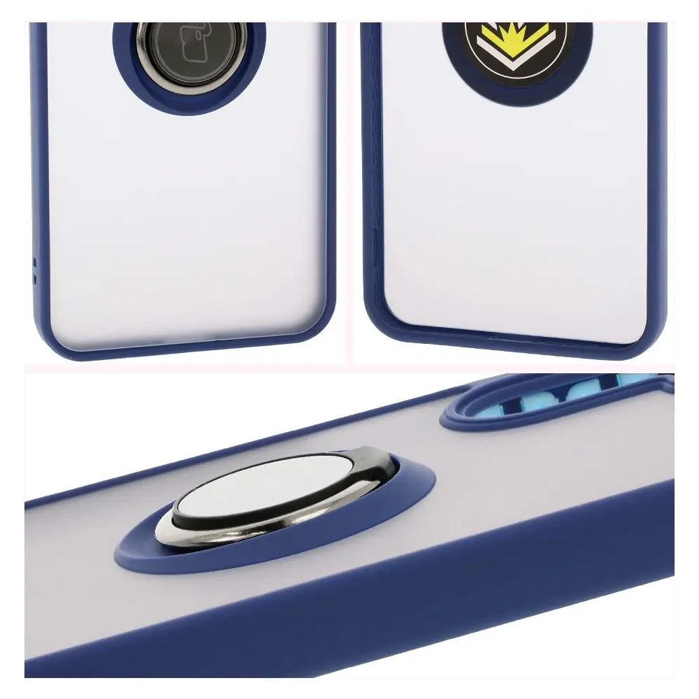 Etui z uchwytem na palec Bizon Case Hybrid Ring do Samsung Galaxy A26 5G przydymione z granatową ramką