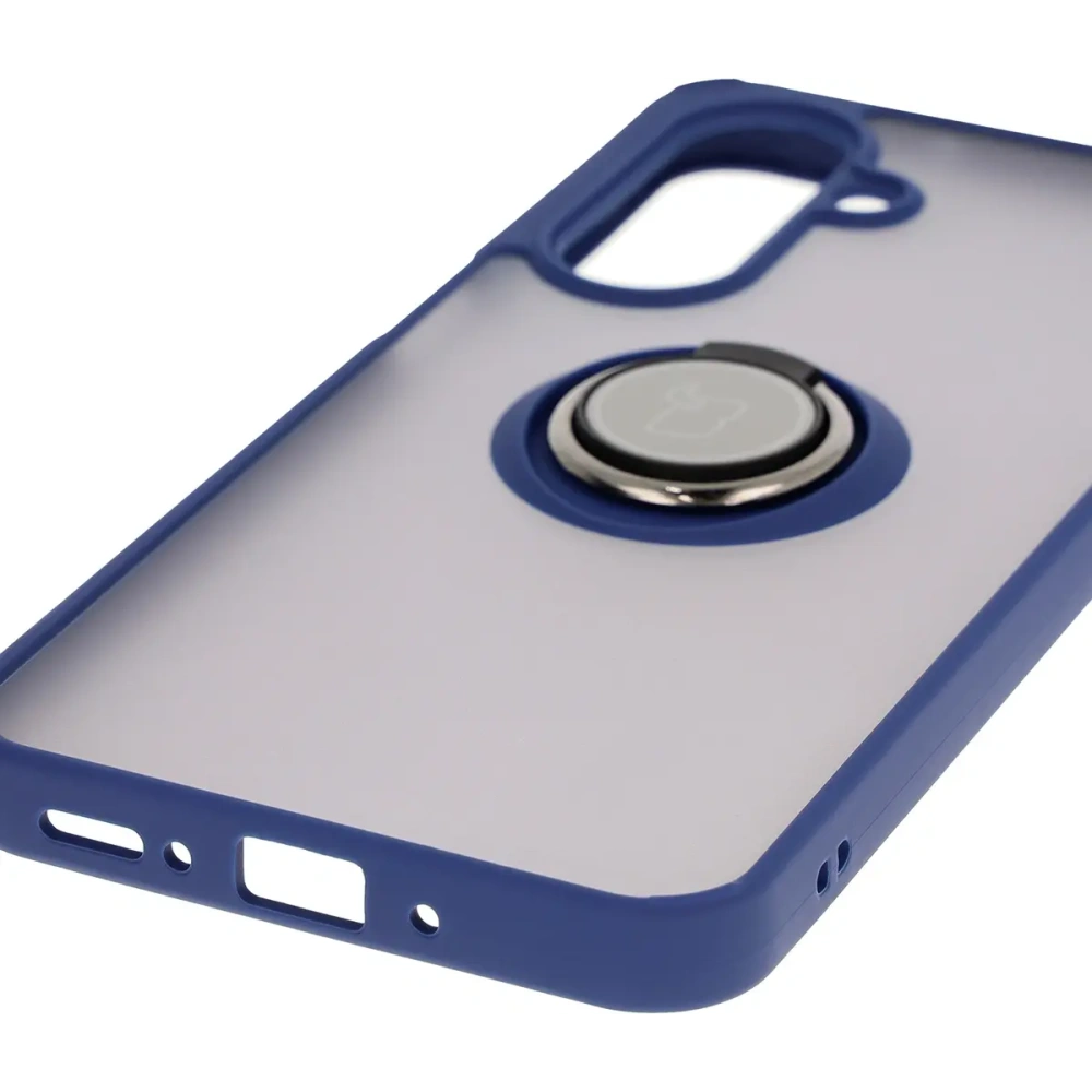 Etui z uchwytem na palec Bizon Case Hybrid Ring do Samsung Galaxy A26 5G przydymione z granatową ramką