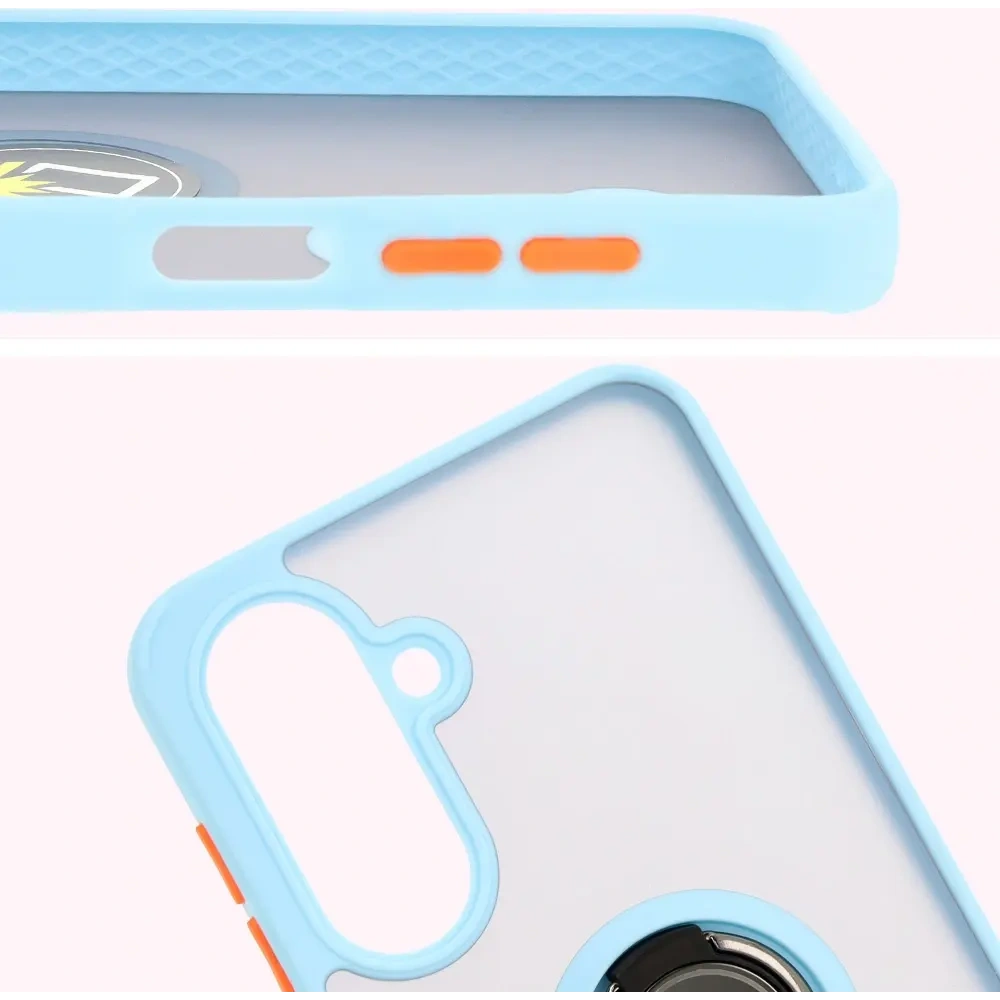 Etui z uchwytem na palec Bizon Case Hybrid Ring do Samsung Galaxy A26 5G przydymione z jasnoniebieską ramką