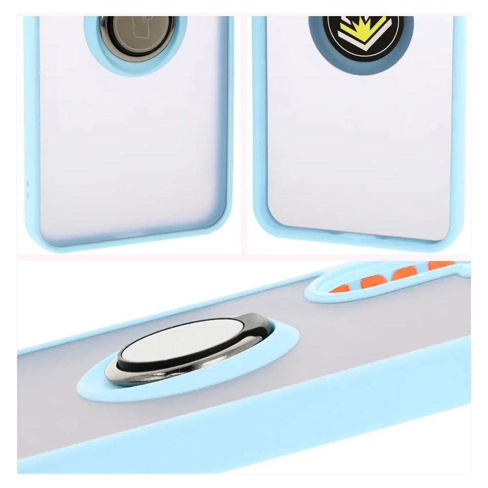 Etui z uchwytem na palec Bizon Case Hybrid Ring do Samsung Galaxy A26 5G przydymione z jasnoniebieską ramką