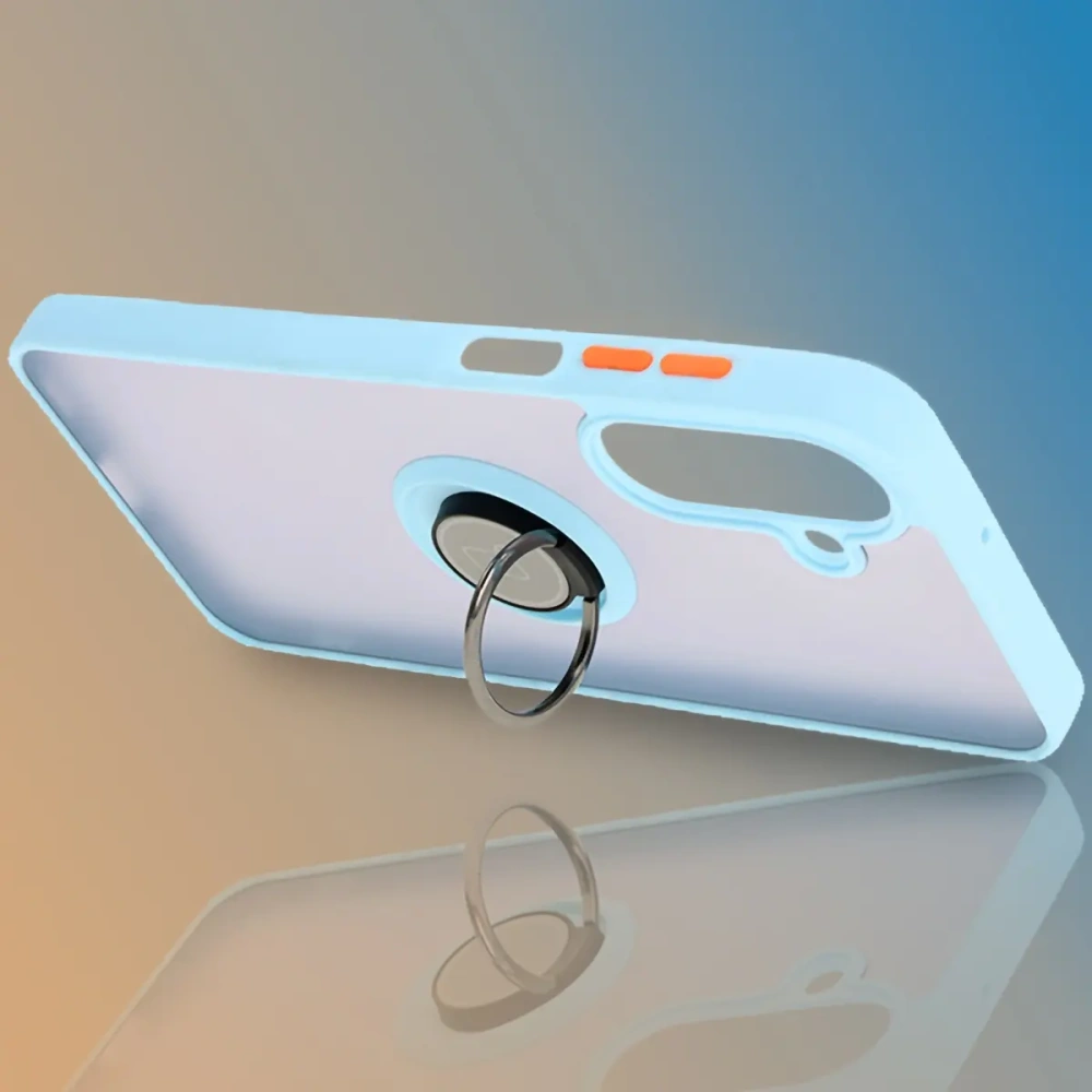 Etui z uchwytem na palec Bizon Case Hybrid Ring do Samsung Galaxy A26 5G przydymione z jasnoniebieską ramką