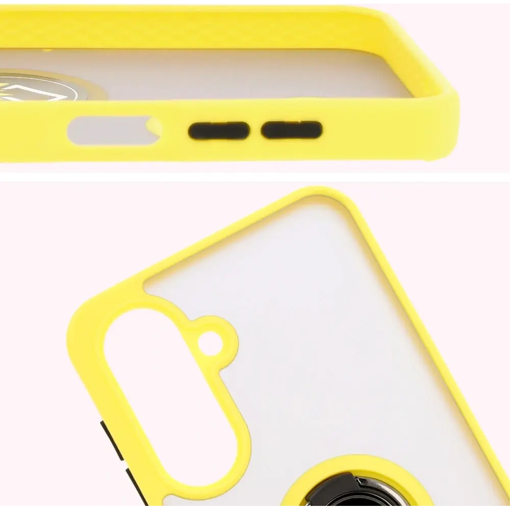 Etui z uchwytem na palec Bizon Case Hybrid Ring do Samsung Galaxy A26 5G przydymione z żółtą ramką