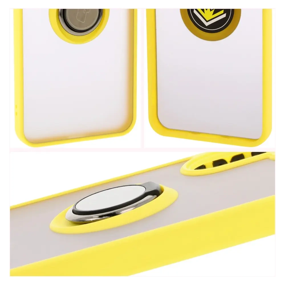 Etui z uchwytem na palec Bizon Case Hybrid Ring do Samsung Galaxy A26 5G przydymione z żółtą ramką