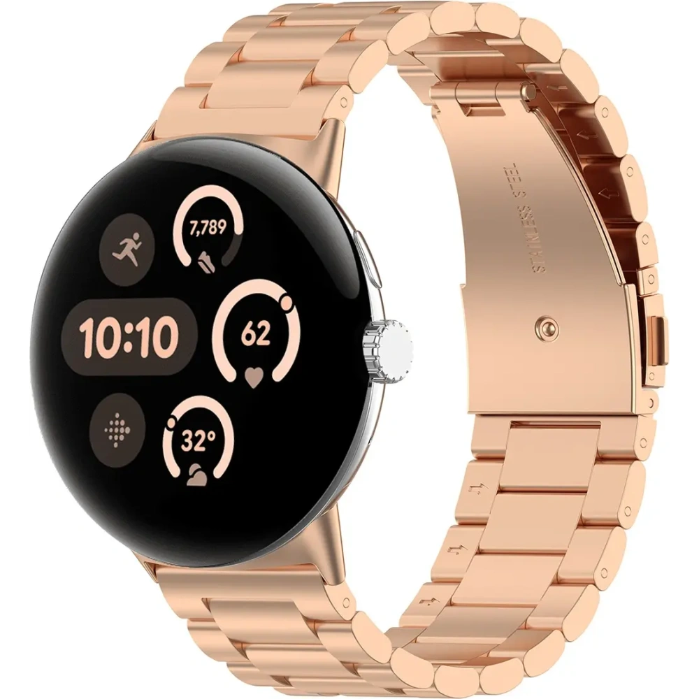 Pasek ze stali nierdzewnej Bizon Strap Watch Aura do Google Pixel Watch 3 / 2 / 1 41 mm różowozłoty