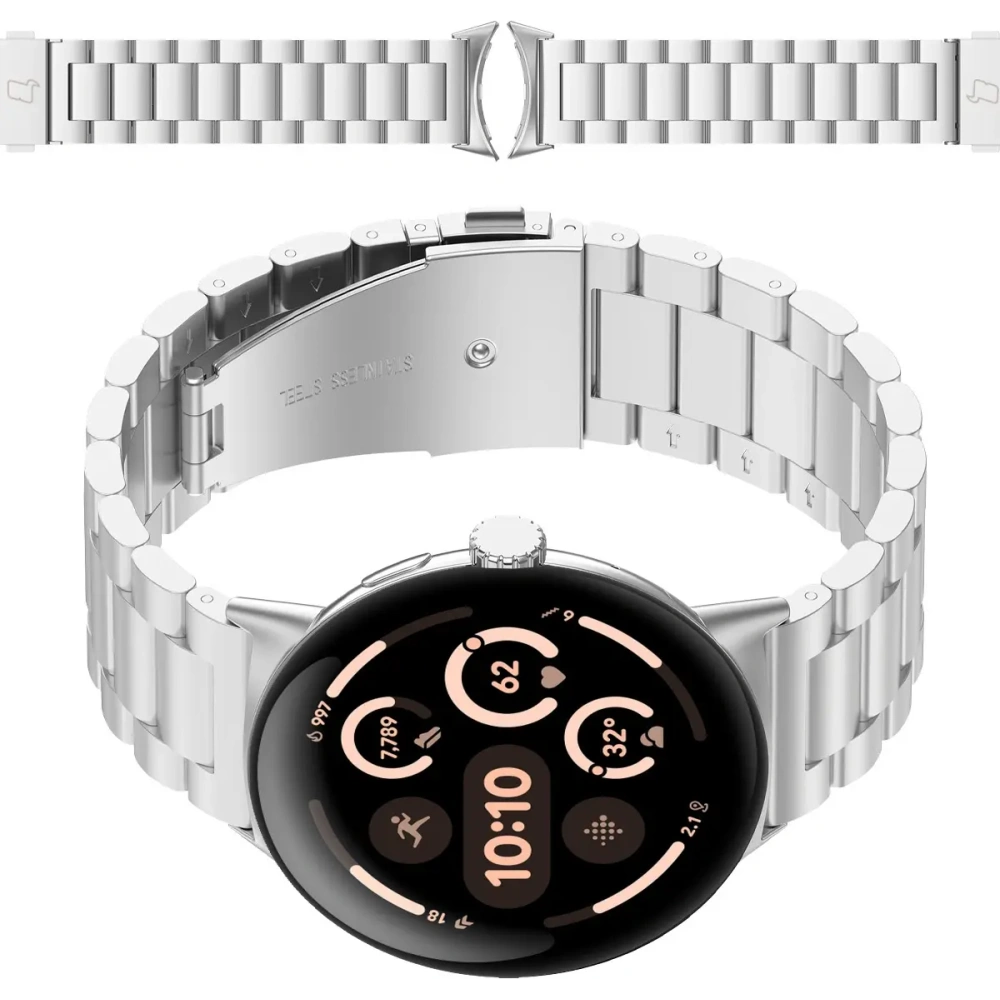 Pasek ze stali nierdzewnej Bizon Strap Watch Aura do Google Pixel Watch 3 / 2 / 1 41 mm srebrny