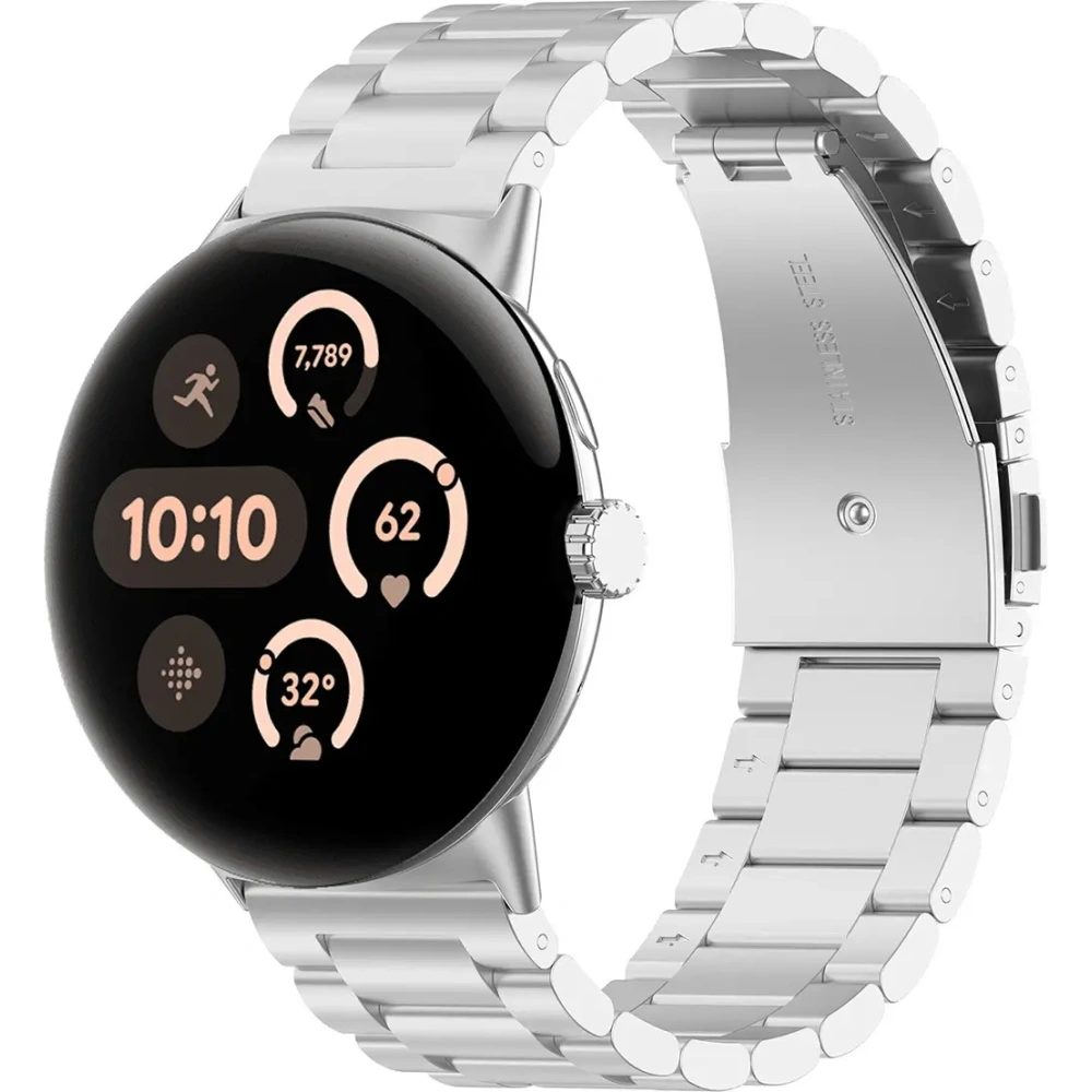 Pasek ze stali nierdzewnej Bizon Strap Watch Aura do Google Pixel Watch 3 / 2 / 1 41 mm srebrny