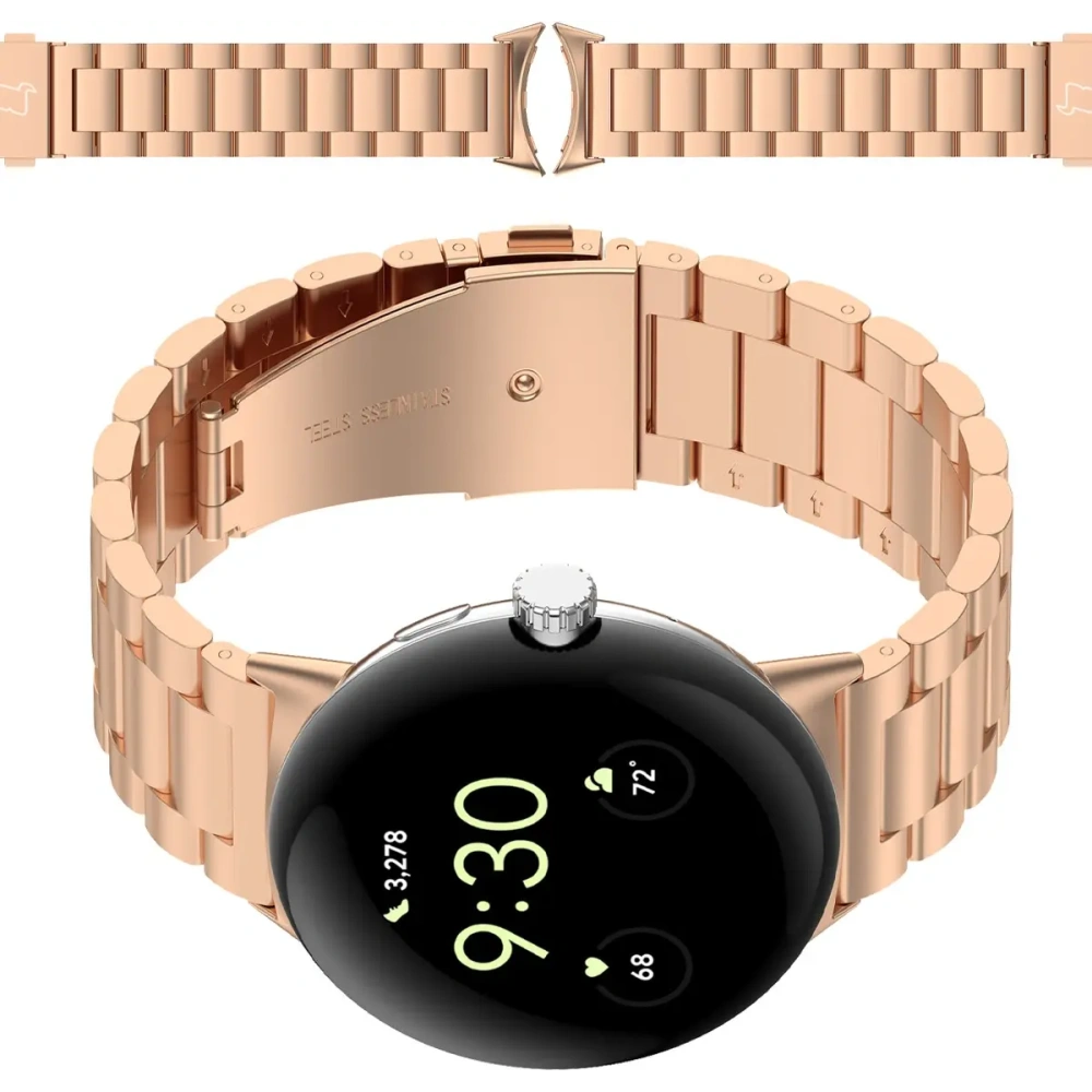 Pasek ze stali nierdzewnej Bizon Strap Watch Aura do Google Pixel Watch 3 45 mm różowozłoty