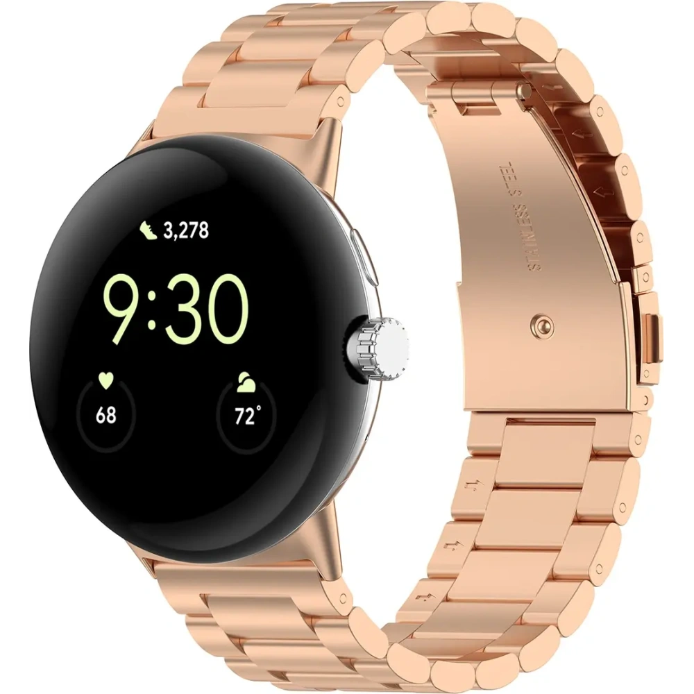 Pasek ze stali nierdzewnej Bizon Strap Watch Aura do Google Pixel Watch 3 45 mm różowozłoty