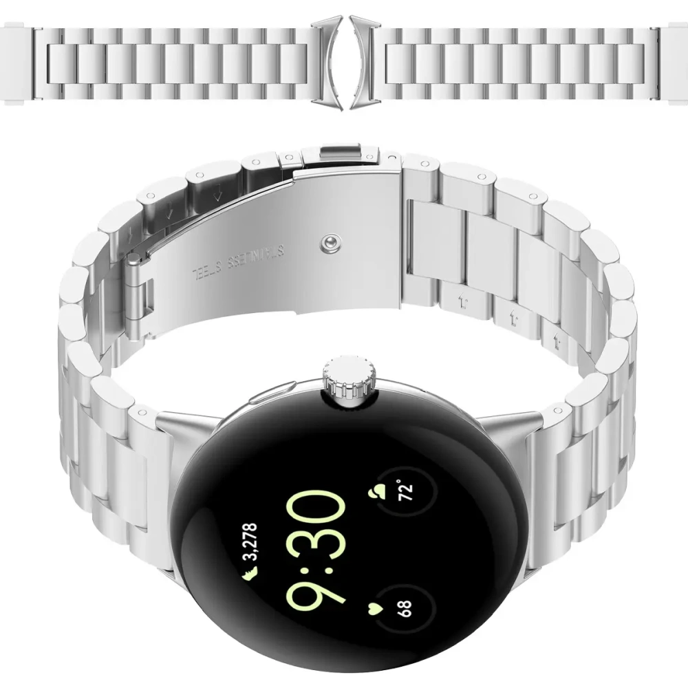 Pasek ze stali nierdzewnej Bizon Strap Watch Aura do Google Pixel Watch 3 45 mm srebrny