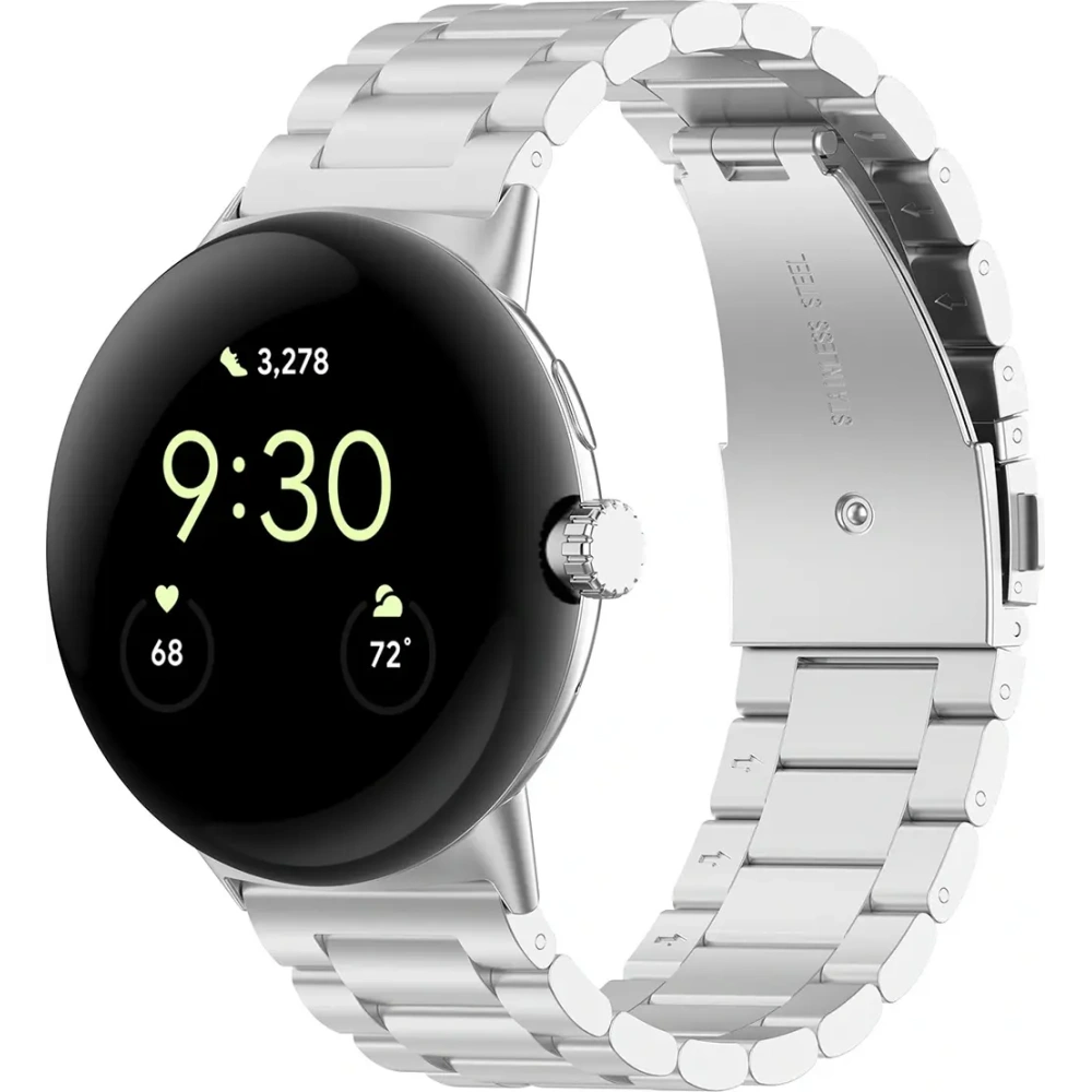 Pasek ze stali nierdzewnej Bizon Strap Watch Aura do Google Pixel Watch 3 45 mm srebrny