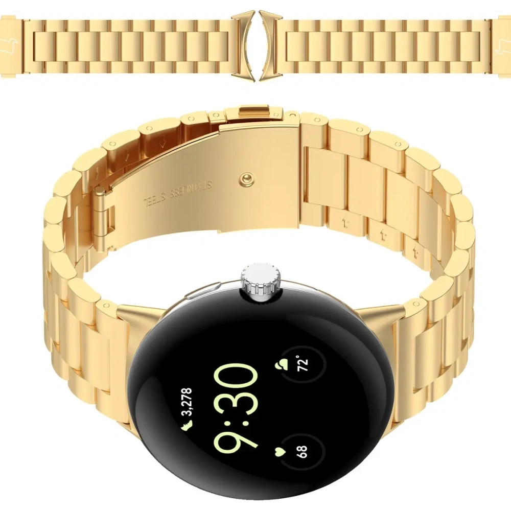 Pasek ze stali nierdzewnej Bizon Strap Watch Aura do Google Pixel Watch 3 45 mm złoty