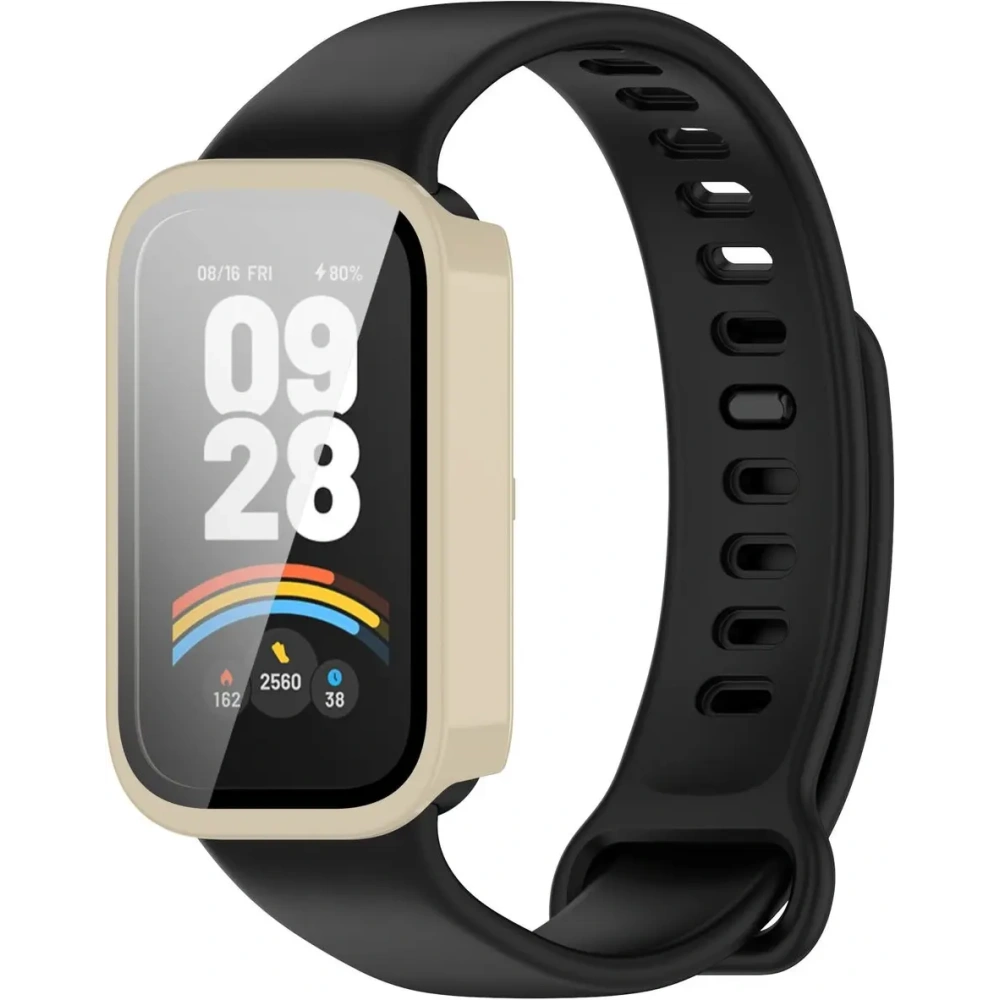 Etui ze szkłem do zegarka Bizon Case+Glass Watch do Xiaomi Smart Band 9 Active / Redmi Smart Band 3 beżowe