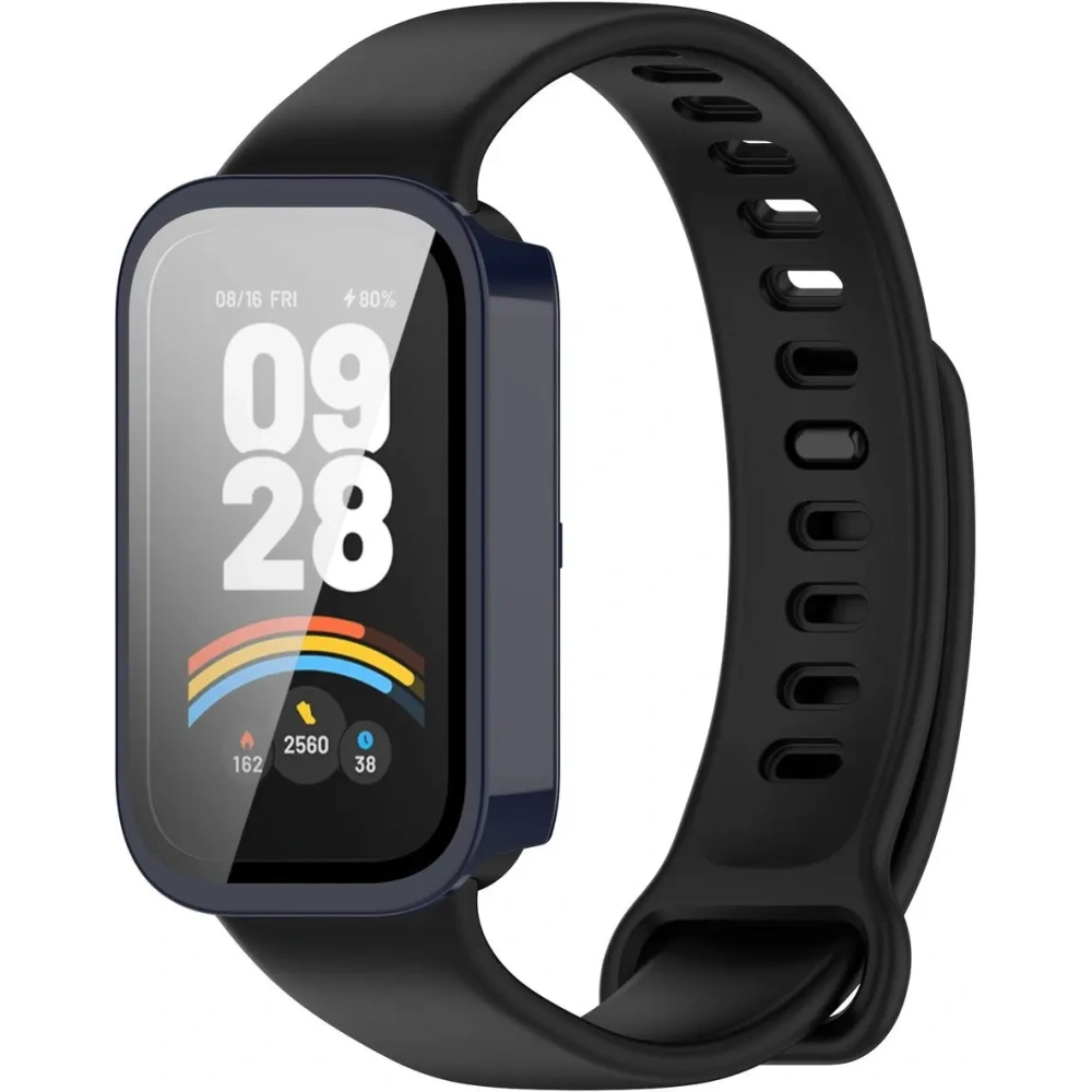 Etui ze szkłem do zegarka Bizon Case+Glass Watch do Xiaomi Smart Band 9 Active / Redmi Smart Band 3 niebieskie