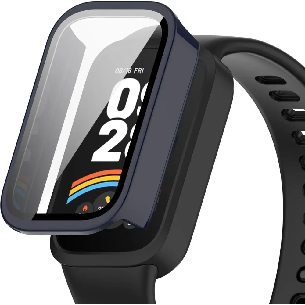 Etui ze szkłem do zegarka Bizon Case+Glass Watch do Xiaomi Smart Band 9 Active / Redmi Smart Band 3 niebieskie