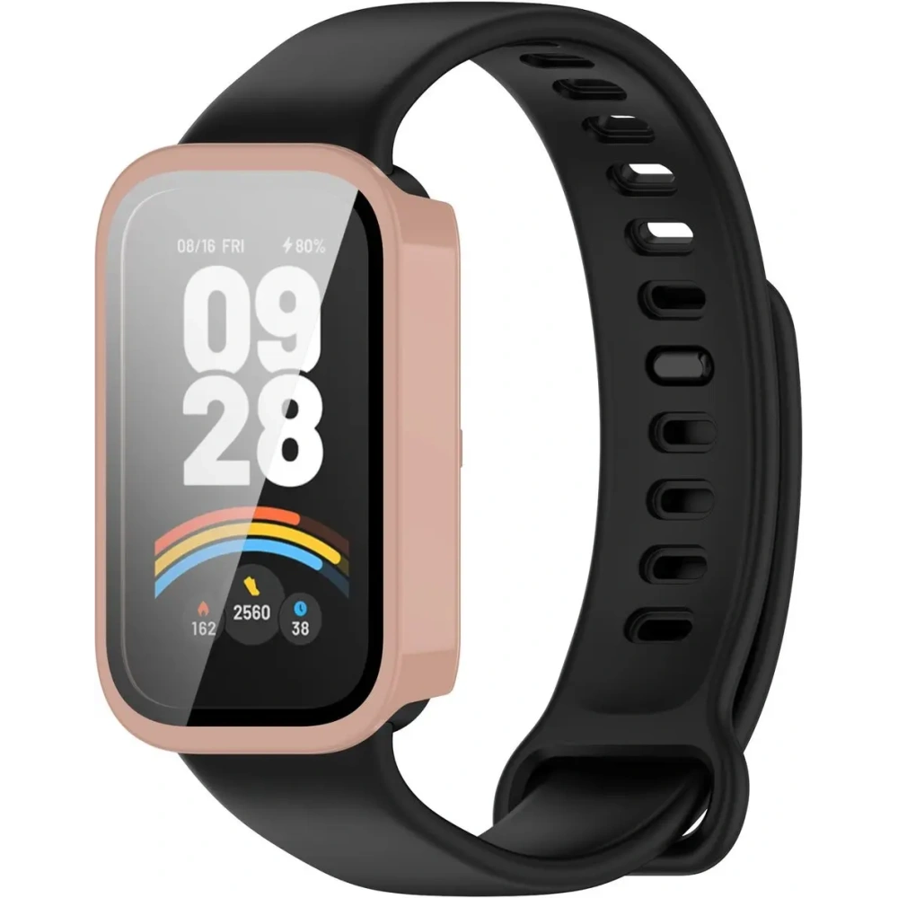Etui ze szkłem do zegarka Bizon Case+Glass Watch do Xiaomi Smart Band 9 Active / Redmi Smart Band 3 różowe