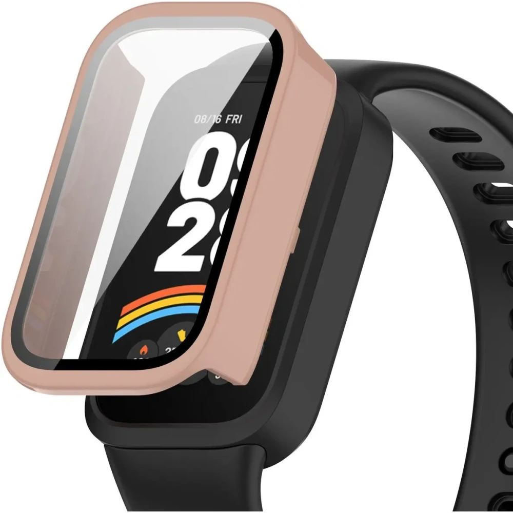 Etui ze szkłem do zegarka Bizon Case+Glass Watch do Xiaomi Smart Band 9 Active / Redmi Smart Band 3 różowe