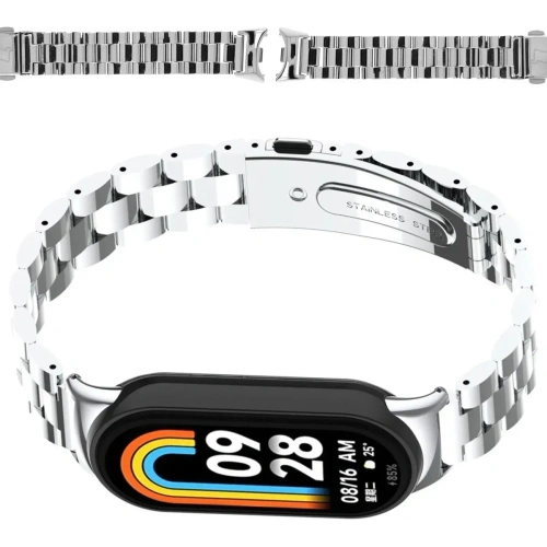 Kup Pasek ze stali nierdzewnej Bizon Strap Watch Aura do Xiaomi Smart Band 9 / 9 NFC / 8 srebrny - BIZ8114 - {ean13} - Sklep Home Screen