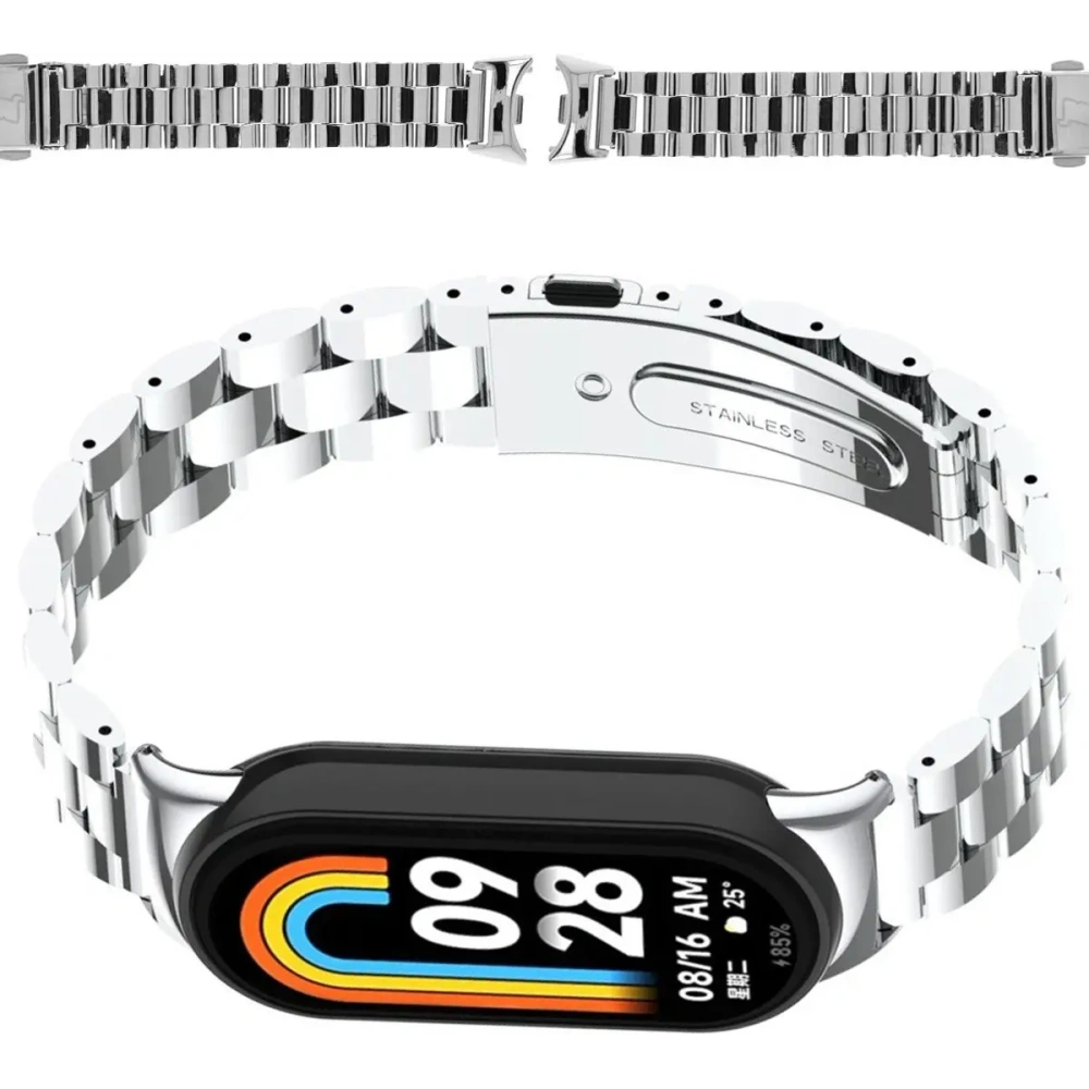 Pasek ze stali nierdzewnej Bizon Strap Watch Aura do Xiaomi Smart Band 9 / 9 NFC / 8 srebrny