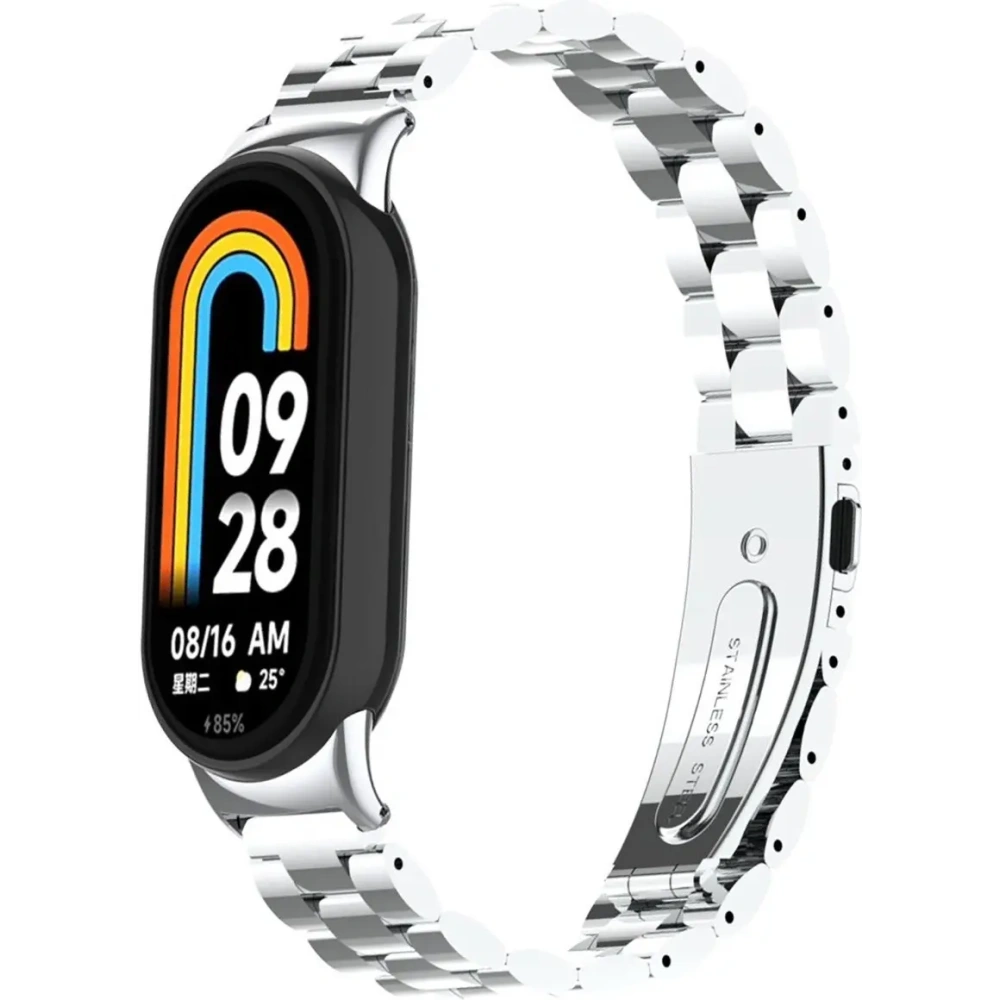 Pasek ze stali nierdzewnej Bizon Strap Watch Aura do Xiaomi Smart Band 9 / 9 NFC / 8 srebrny