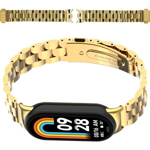 Kup Pasek ze stali nierdzewnej Bizon Strap Watch Aura do Xiaomi Smart Band 9 / 9 NFC / 8 złoty - BIZ8115 - {ean13} - Sklep Home Screen