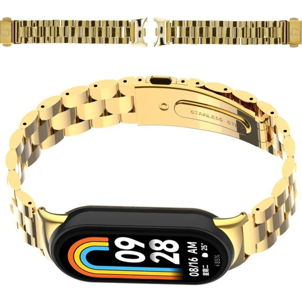 Pasek ze stali nierdzewnej Bizon Strap Watch Aura do Xiaomi Smart Band 9 / 9 NFC / 8 złoty