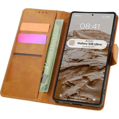 Kup Etui z klapką Bizon Case Pocket do Samsung Galaxy S25 Ultra brązowe - BIZ8121 - {ean13} - Sklep Home Screen