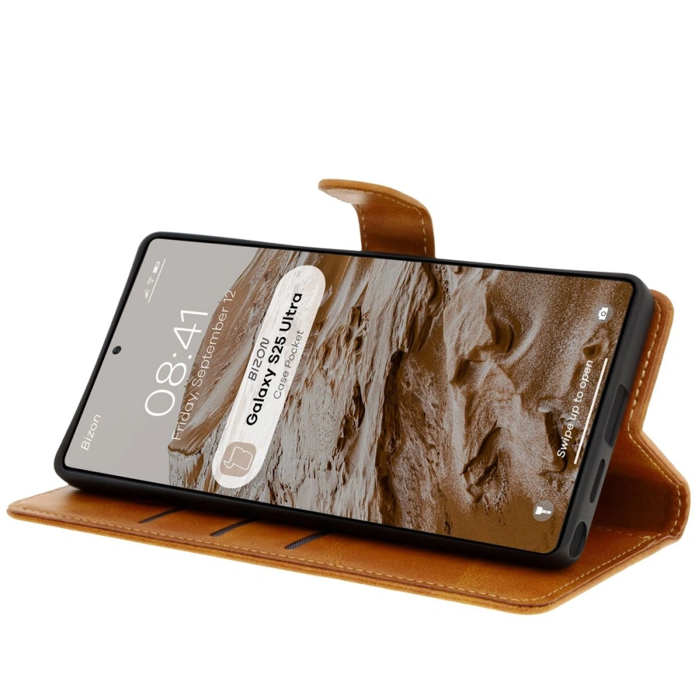 Etui z klapką Bizon Case Pocket do Samsung Galaxy S25 Ultra brązowe