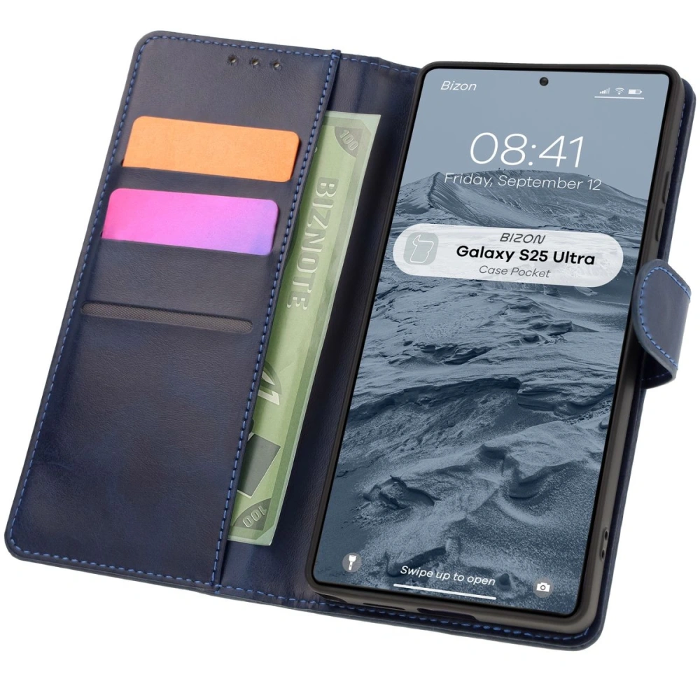 Etui z klapką Bizon Case Pocket do Samsung Galaxy S25 Ultra granatowe