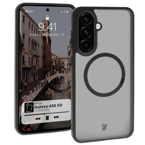 Kup Etui z pierścieniem magnetycznym Bizon Case MatteO do Samsung Galaxy A56 5G półprzezroczyste z czarną ramką - BIZ8124 - {ean13} - Sklep Home Screen