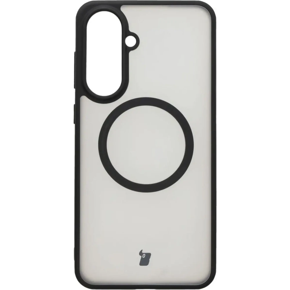 Etui z pierścieniem magnetycznym Bizon Case MatteO do Samsung Galaxy A56 5G półprzezroczyste z czarną ramką