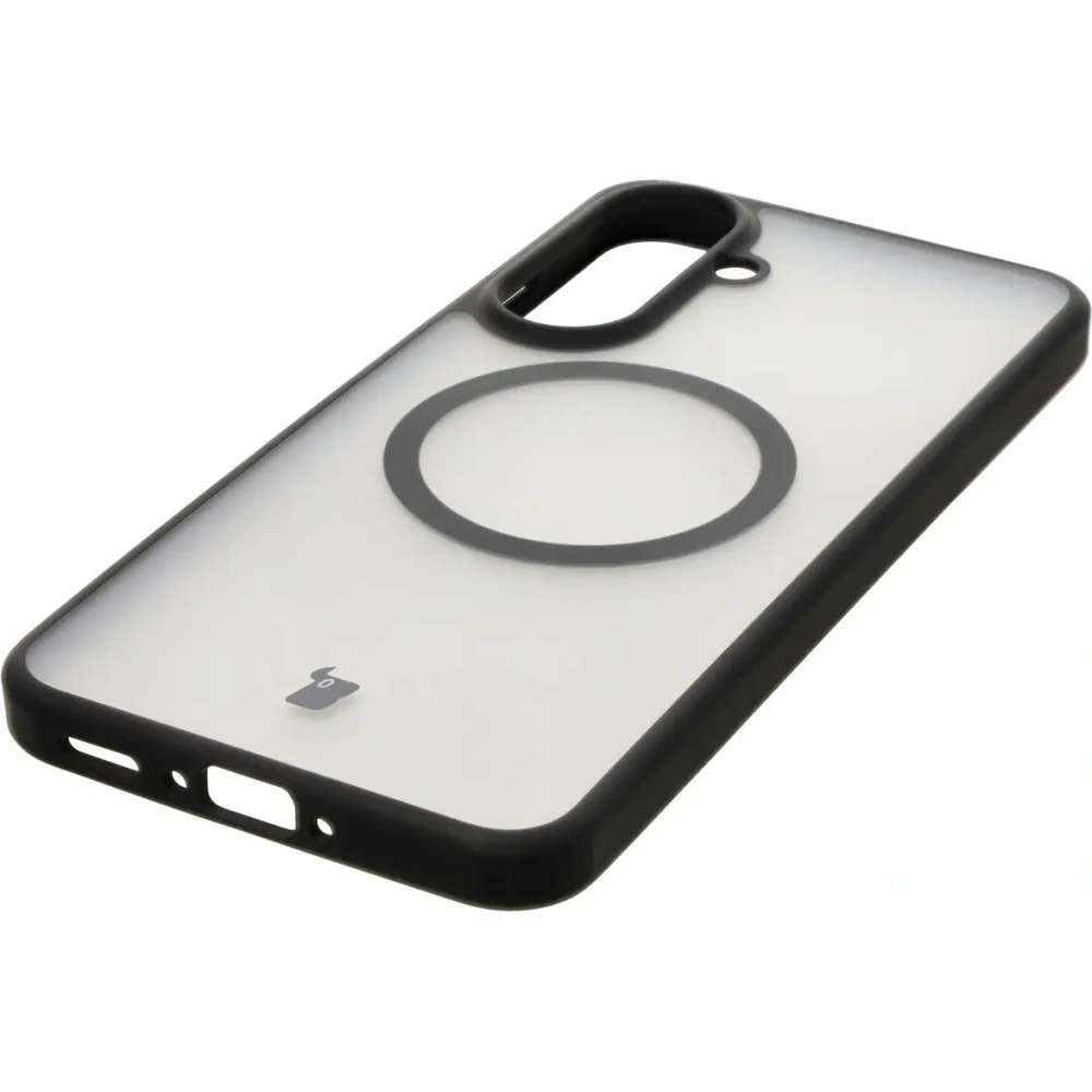Etui z pierścieniem magnetycznym Bizon Case MatteO do Samsung Galaxy A56 5G półprzezroczyste z czarną ramką