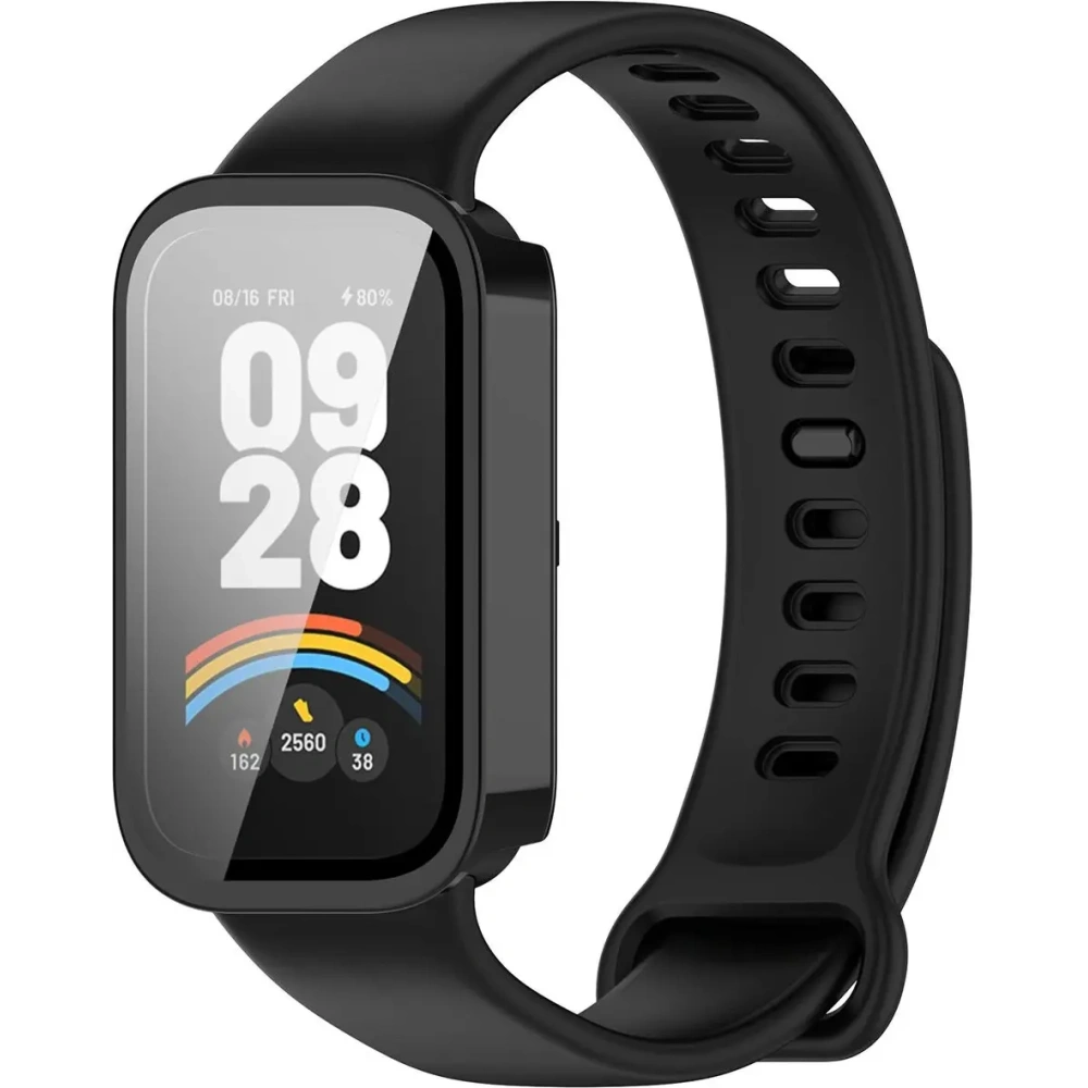 Etui ze szkłem do zegarka Bizon Case+Glass Watch do Xiaomi Smart Band 9 Active / Redmi Band 3 czarne